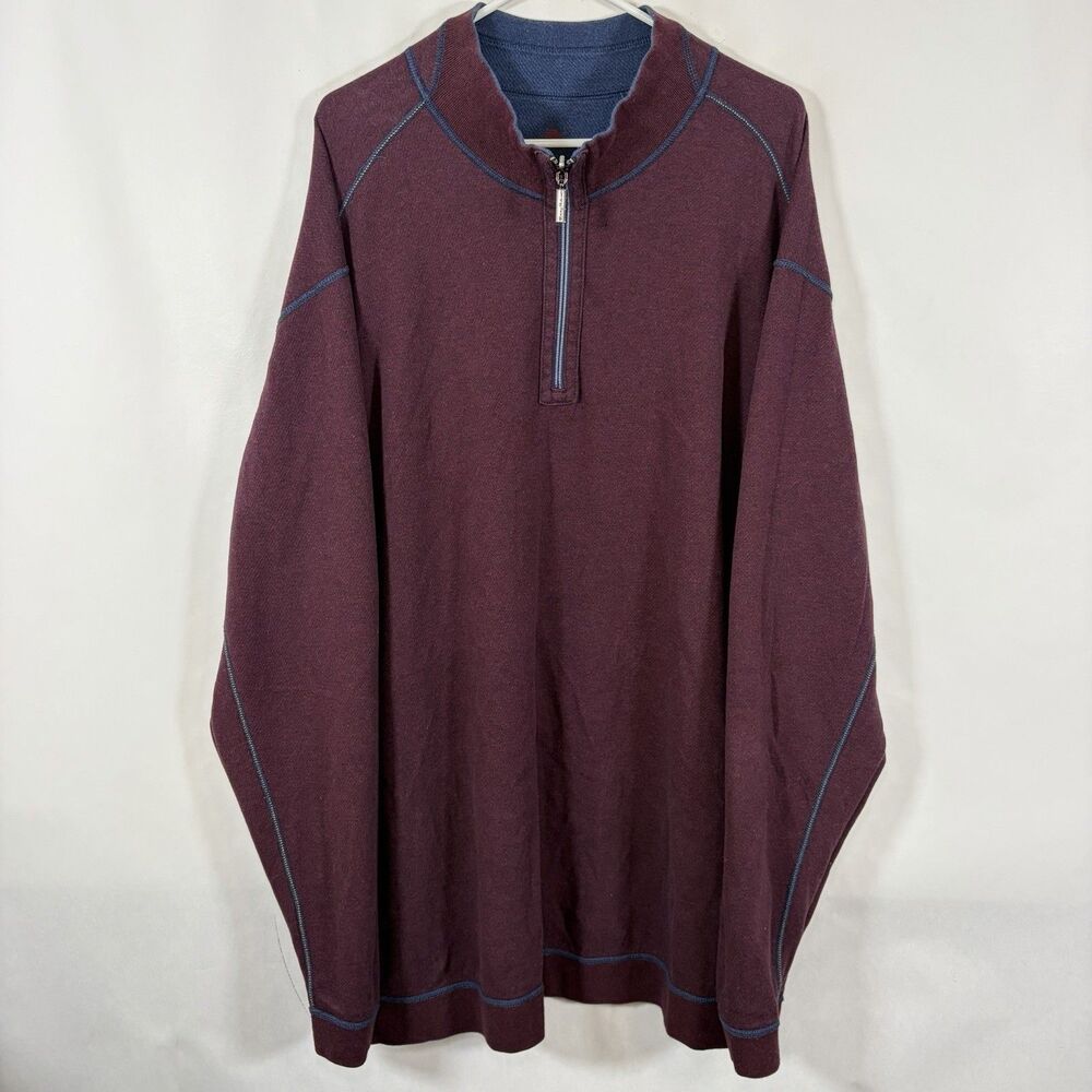 Tommy Bahama Reversible 1/4 Zip Sweater Mens Size 3XL Maroon Navy Blue Pullover